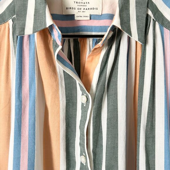 Trovata Birds of Paradis Della Button Down Shirt in Antibbes Stripe Size XS - Picture 3 of 6